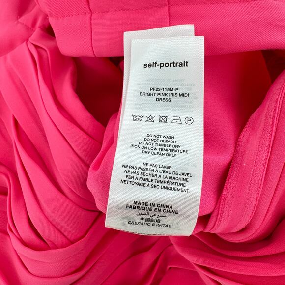 Self-Portrait Iris Pleated Sleeve Pink Criss-Cross Bodice Midi Dress 6 Crepe - Picture 16 of 16